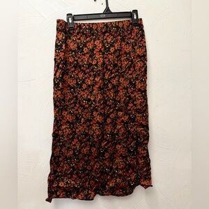 GAP Black Midi Skirt with Orange Floral Pattern